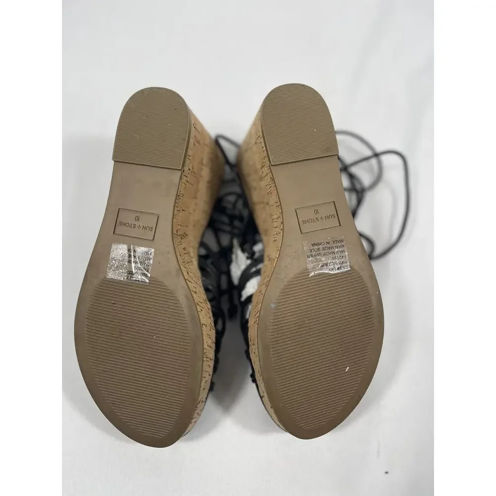 Sun + Stone Wedge Sandals Women's Size 10 Cork Platform Summer Strappy Shoes